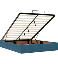 Ottoman-Bett mit Matratzen & LEDs Dunkelblau 140x200 cm Samt