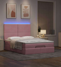 Ottoman-Bett mit Matratzen & LEDs Rosa 140x200 cm Samt