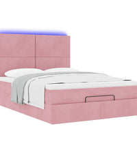 Ottoman-Bett mit Matratzen & LEDs Rosa 140x200 cm Samt