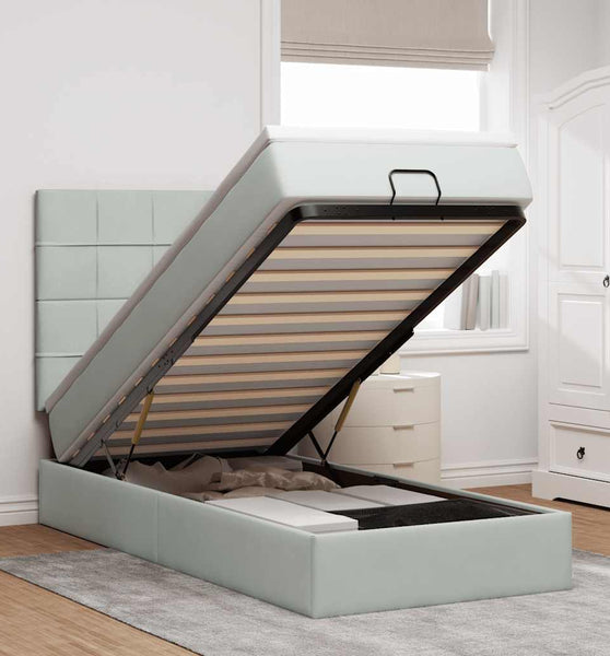 Ottoman-Bett mit Matratzen & LEDs Hellgrau 90x190 cm Samt