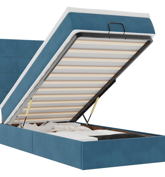 Ottoman-Bett mit Matratzen & LEDs Dunkelblau 90x190 cm Samt