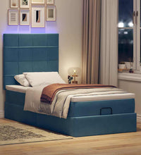 Ottoman-Bett mit Matratzen & LEDs Dunkelblau 90x190 cm Samt