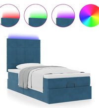 Ottoman-Bett mit Matratzen & LEDs Dunkelblau 90x190 cm Samt