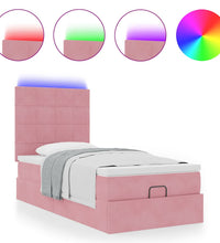 Ottoman-Bett mit Matratzen & LEDs Rosa 90x190 cm Samt
