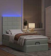 Ottoman-Bett mit Matratzen & LEDs Hellgrau 90x200 cm Samt