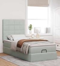 Ottoman-Bett mit Matratzen & LEDs Hellgrau 90x200 cm Samt