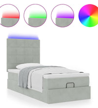 Ottoman-Bett mit Matratzen & LEDs Hellgrau 90x200 cm Samt