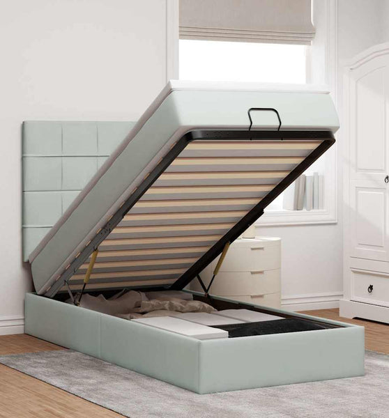 Ottoman-Bett mit Matratzen & LEDs Hellgrau 90x200 cm Samt