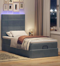 Ottoman-Bett mit Matratzen & LEDs Dunkelgrau 90x200 cm Samt
