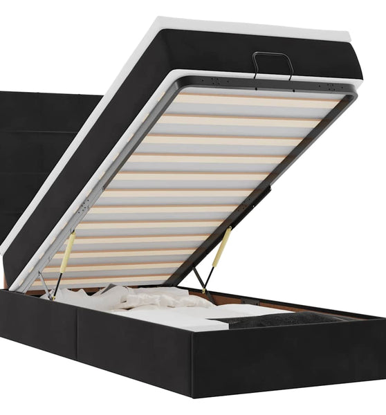 Ottoman-Bett mit Matratzen & LEDs Schwarz 90x200 cm Samt