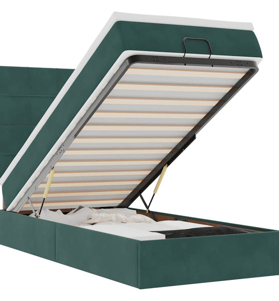 Ottoman-Bett mit Matratzen & LEDs Dunkelgrün 90x200 cm Samt