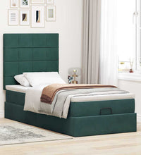Ottoman-Bett mit Matratzen & LEDs Dunkelgrün 90x200 cm Samt