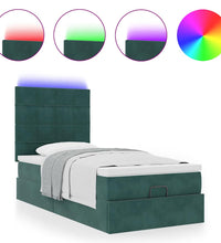 Ottoman-Bett mit Matratzen & LEDs Dunkelgrün 90x200 cm Samt