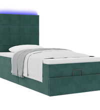 Ottoman-Bett mit Matratzen & LEDs Dunkelgrün 90x200 cm Samt