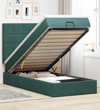 Ottoman-Bett mit Matratzen & LEDs Dunkelgrün 90x200 cm Samt