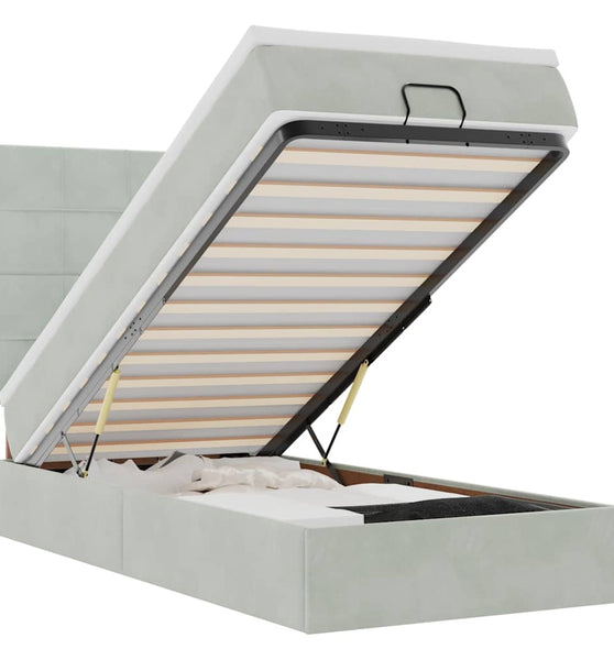 Ottoman-Bett mit Matratzen & LEDs Hellgrau 100x200 cm Samt