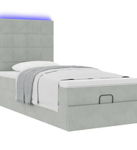 Ottoman-Bett mit Matratzen & LEDs Hellgrau 100x200 cm Samt