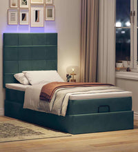 Ottoman-Bett mit Matratzen & LEDs Dunkelgrün 100x200 cm Samt