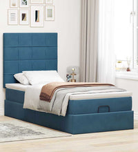 Ottoman-Bett mit Matratzen & LEDs Dunkelblau 100x200 cm Samt