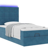 Ottoman-Bett mit Matratzen & LEDs Dunkelblau 100x200 cm Samt