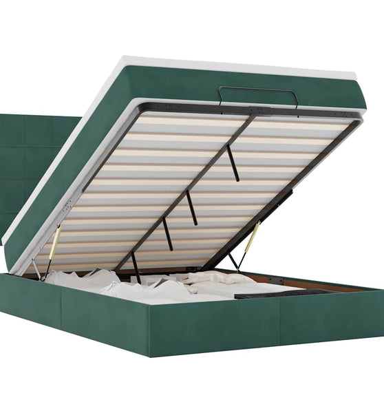 Ottoman-Bett mit Matratzen & LEDs Dunkelgrün 140x200 cm Samt