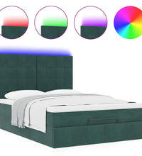 Ottoman-Bett mit Matratzen & LEDs Dunkelgrün 140x200 cm Samt