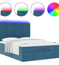 Ottoman-Bett mit Matratzen & LEDs Dunkelblau 140x200 cm Samt