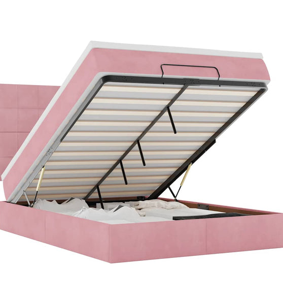 Ottoman-Bett mit Matratzen & LEDs Rosa 140x200 cm Samt