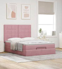 Ottoman-Bett mit Matratzen & LEDs Rosa 140x200 cm Samt