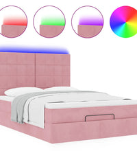 Ottoman-Bett mit Matratzen & LEDs Rosa 140x200 cm Samt