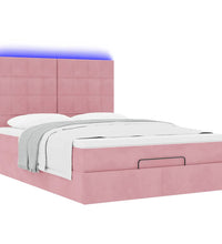 Ottoman-Bett mit Matratzen & LEDs Rosa 140x200 cm Samt