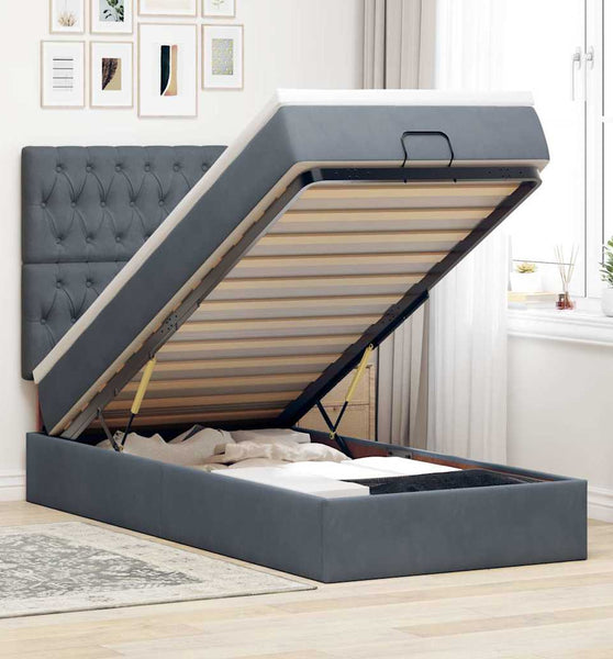 Ottoman-Bett mit Matratzen & LEDs Dunkelgrau 90x190 cm Samt