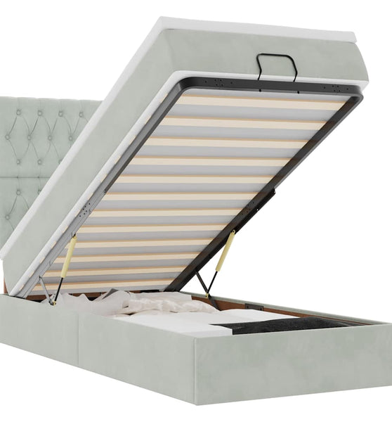 Ottoman-Bett mit Matratzen & LEDs Hellgrau 90x200 cm Samt