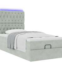Ottoman-Bett mit Matratzen & LEDs Hellgrau 90x200 cm Samt