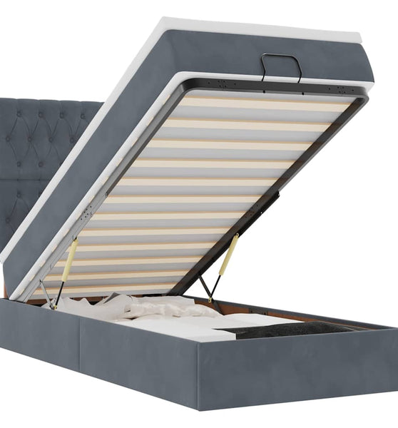 Ottoman-Bett mit Matratzen & LEDs Dunkelgrau 90x200 cm Samt