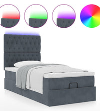 Ottoman-Bett mit Matratzen & LEDs Dunkelgrau 90x200 cm Samt