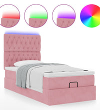 Ottoman-Bett mit Matratzen & LEDs Rosa 90x200 cm Samt