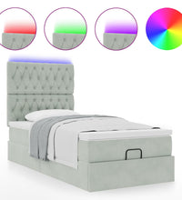 Ottoman-Bett mit Matratzen & LEDs Hellgrau 100x200 cm Samt
