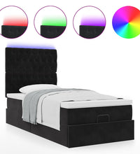 Ottoman-Bett mit Matratzen & LEDs Schwarz 100x200 cm Samt