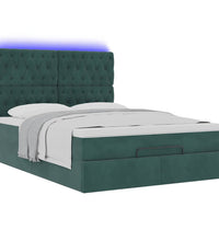 Ottoman-Bett mit Matratzen & LEDs Dunkelgrün 140x200 cm Samt
