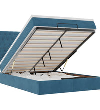 Ottoman-Bett mit Matratzen & LEDs Dunkelblau 140x200 cm Samt