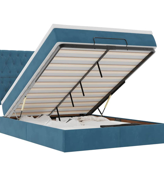 Ottoman-Bett mit Matratzen & LEDs Dunkelblau 140x200 cm Samt