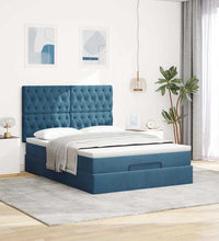 Ottoman-Bett mit Matratzen & LEDs Dunkelblau 140x200 cm Samt