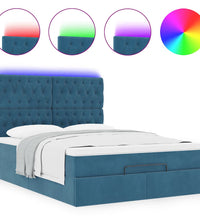 Ottoman-Bett mit Matratzen & LEDs Dunkelblau 140x200 cm Samt