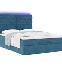 Ottoman-Bett mit Matratzen & LEDs Dunkelblau 140x200 cm Samt