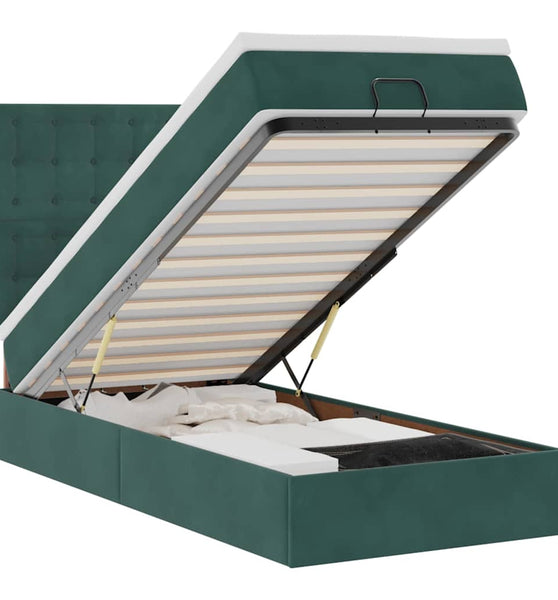 Ottoman-Bett mit Matratzen & LEDs Dunkelgrün 80x200 cm Samt