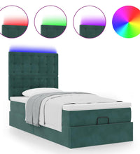 Ottoman-Bett mit Matratzen & LEDs Dunkelgrün 80x200 cm Samt