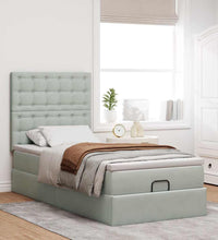 Ottoman-Bett mit Matratzen & LEDs Hellgrau 90x190 cm Samt