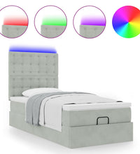 Ottoman-Bett mit Matratzen & LEDs Hellgrau 90x190 cm Samt