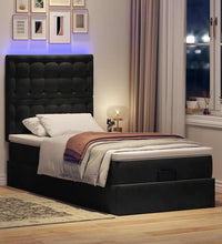 Ottoman-Bett mit Matratzen & LEDs Schwarz 90x190 cm Samt